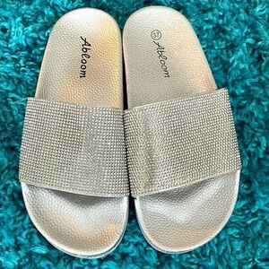 Embellished slides silver sandal slides with cubic zirconia